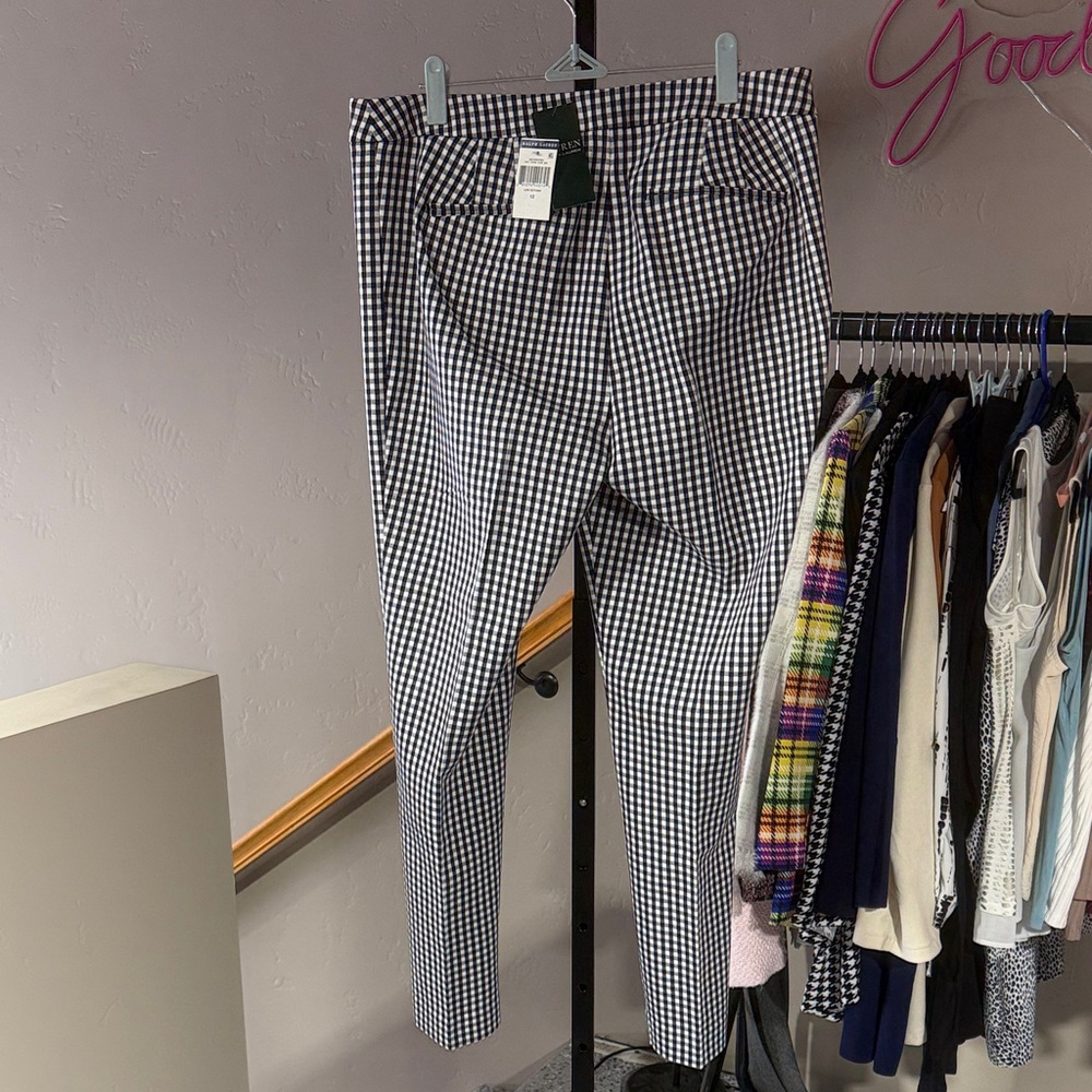 Ralph Lauren Gingham Check Blue/White Cropped Pants - Picture 5 of 5